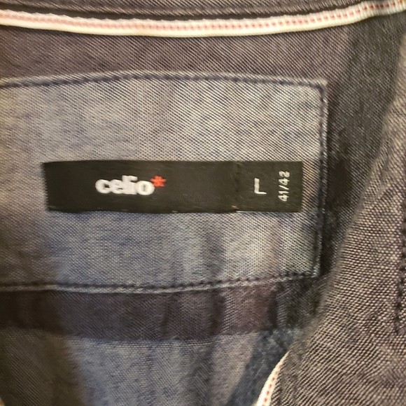 Celio Men's Large Chambray Color Block Long Sleeve Button Down Shirt - Picture 3 of 9